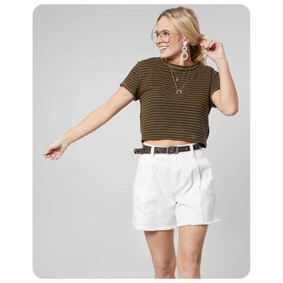 * We The Free People Sabrina Army Combo Stripe Short Sleeve Shirt sz S - Picture 3 of 7